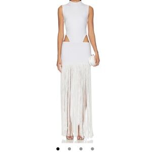 NBD White Fringe Cutout Shabana Maxi Dress